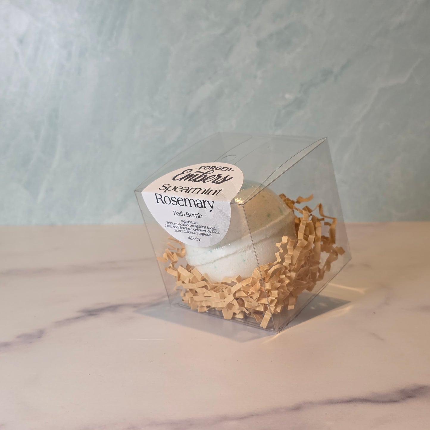 Rosemary Spearmint Bath Bomb Wake up your senses with the sweet, lively scent of spearmint leaves blended with the clean, natural aroma of rosemary. As it fizzes, your bath fills with a crisp, herbal fragrance that feels energizing, soothing, and spa-fresh all at once. Perfect for morning resets, muscle-relaxing soaks, or anytime you need a clean, invigorating boost.