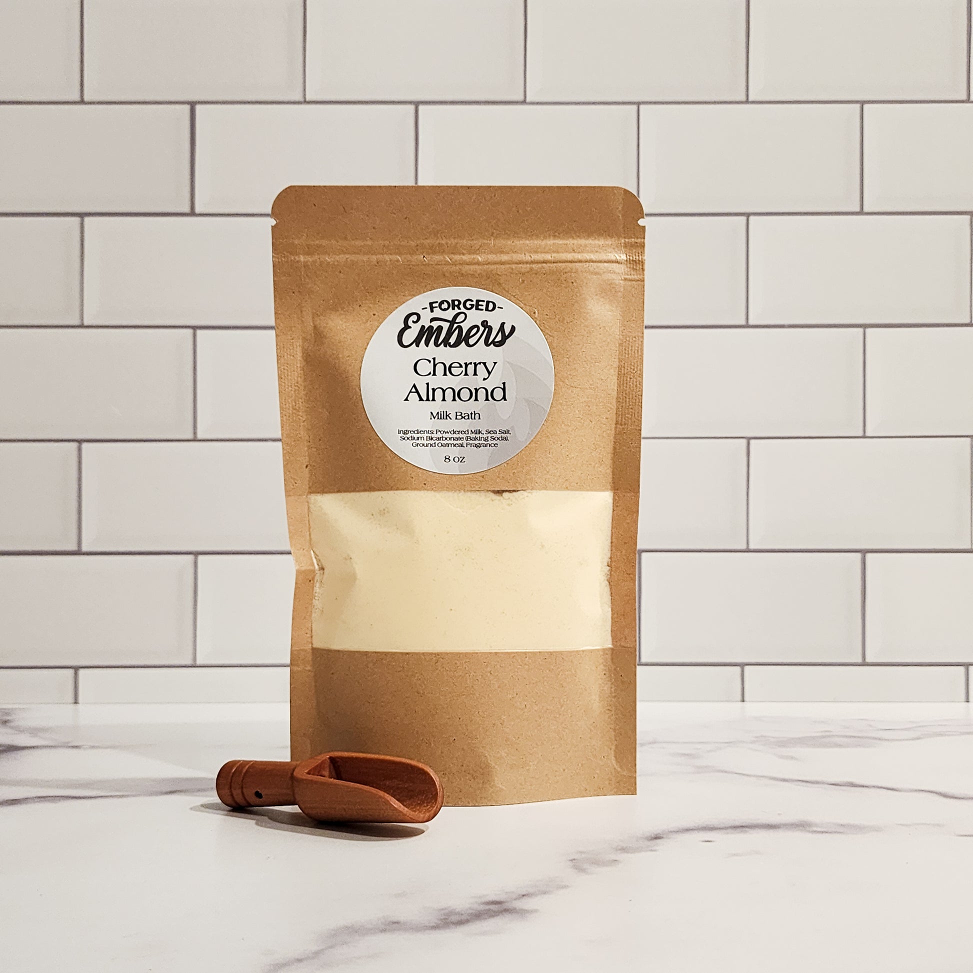 Cherry Almond Milk Bath nourishing bath and body ingredients included wooden scoop