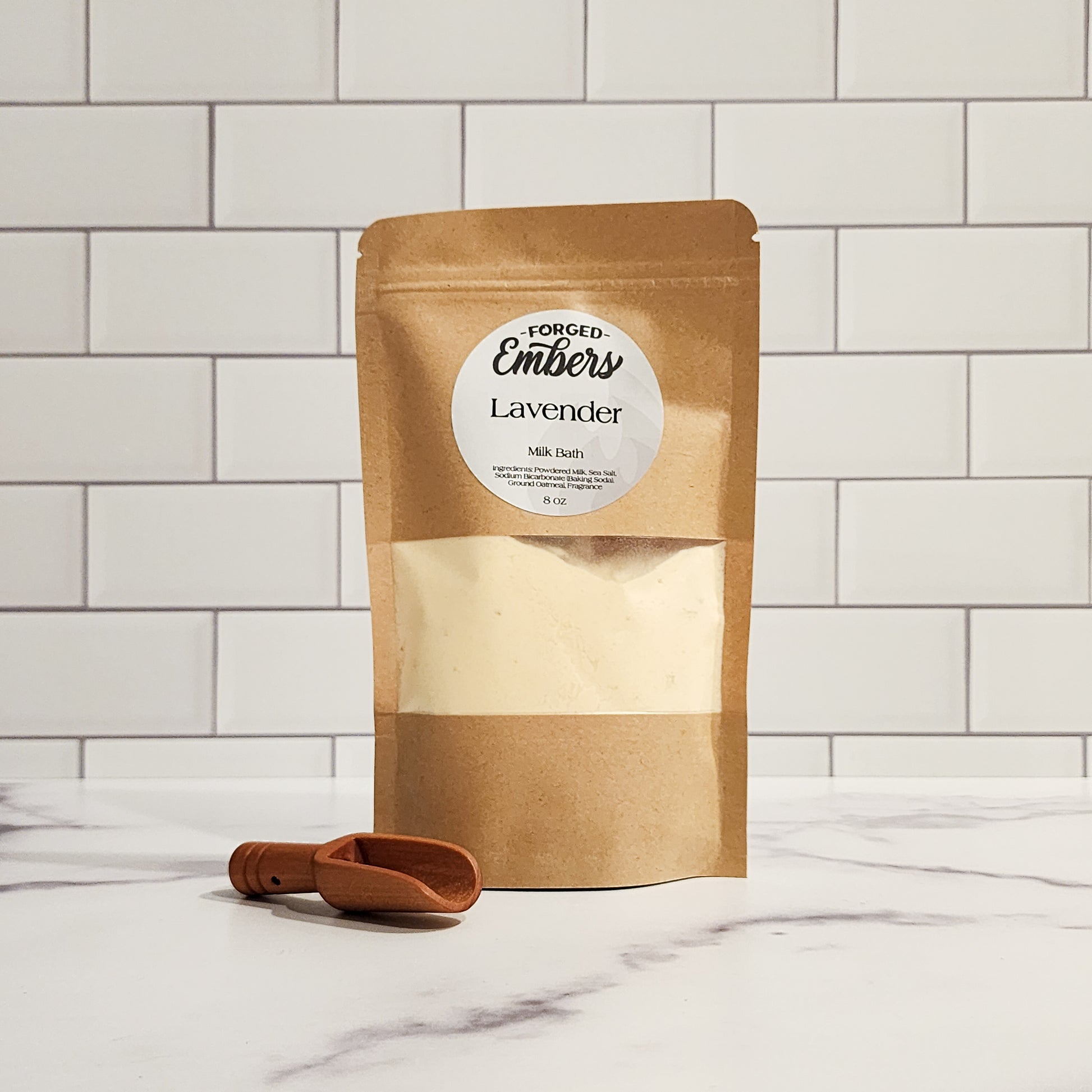 Lavender Milk Batch with soothing bath and body blend with wooden scoop